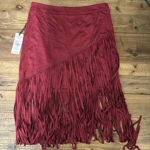 Idyllwind Womens Stylish Fringe Skirt - Dark Red
